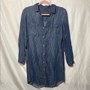 ❤️ LIGHTWEIGHT Chelsea & Theodore Blue Denim-Look Frayed-Hem Long Sleeve Dress M